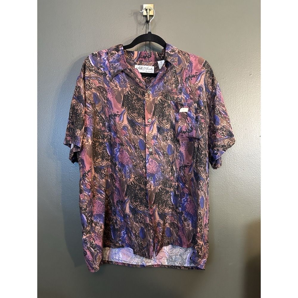 Silk Assets By Danco 100% Silk Deadstock Men's M Short Sleeve Button Down Vintag